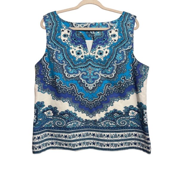Rsvp by Talbots Paisley Shell Blouse Top Womens Size 16 Blue White Boho - Picture 1 of 9